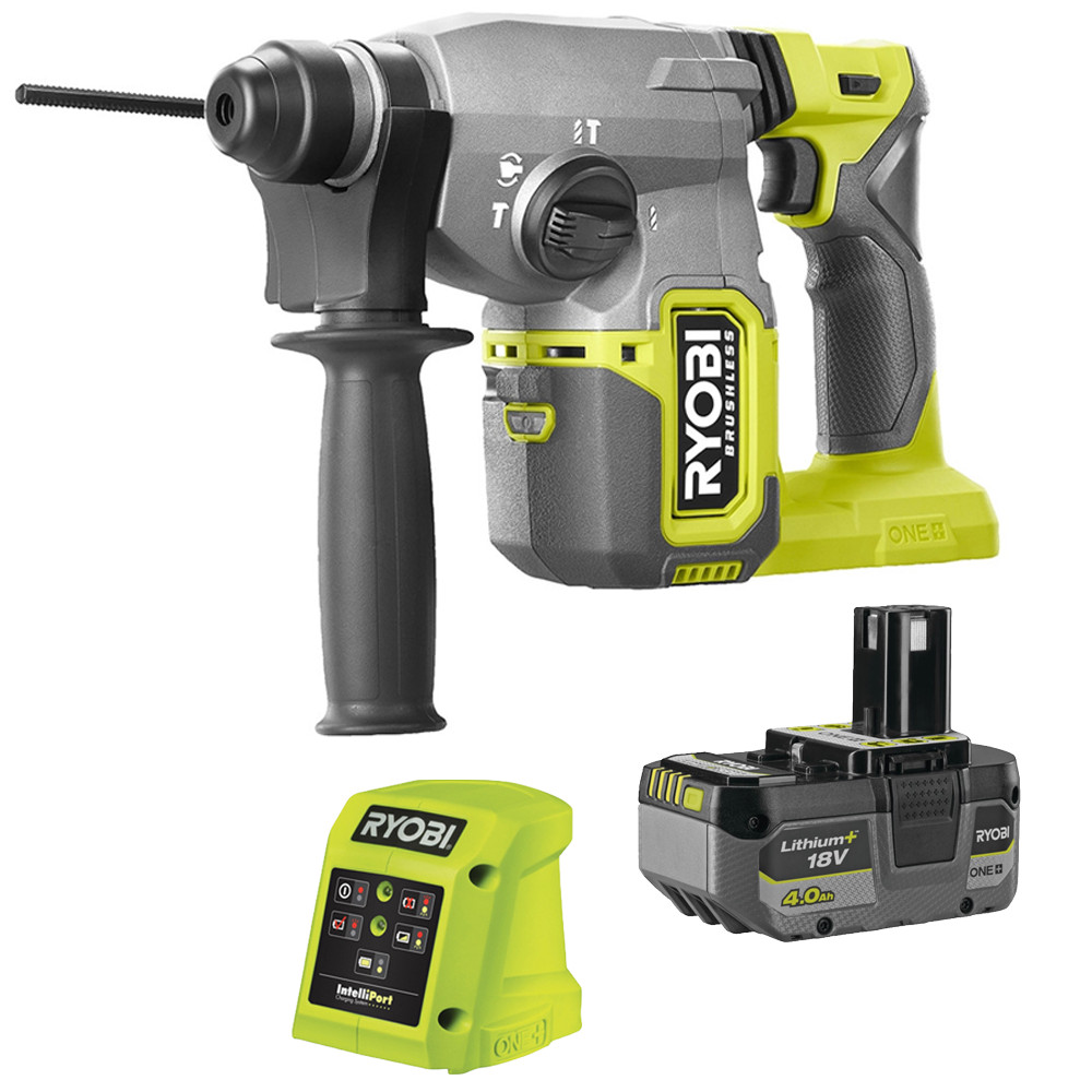 Ryobi RSDS18BL-0 18V ONE+ Brushless SDS+ Drill, 1x 4.0Ah Battery & Charger