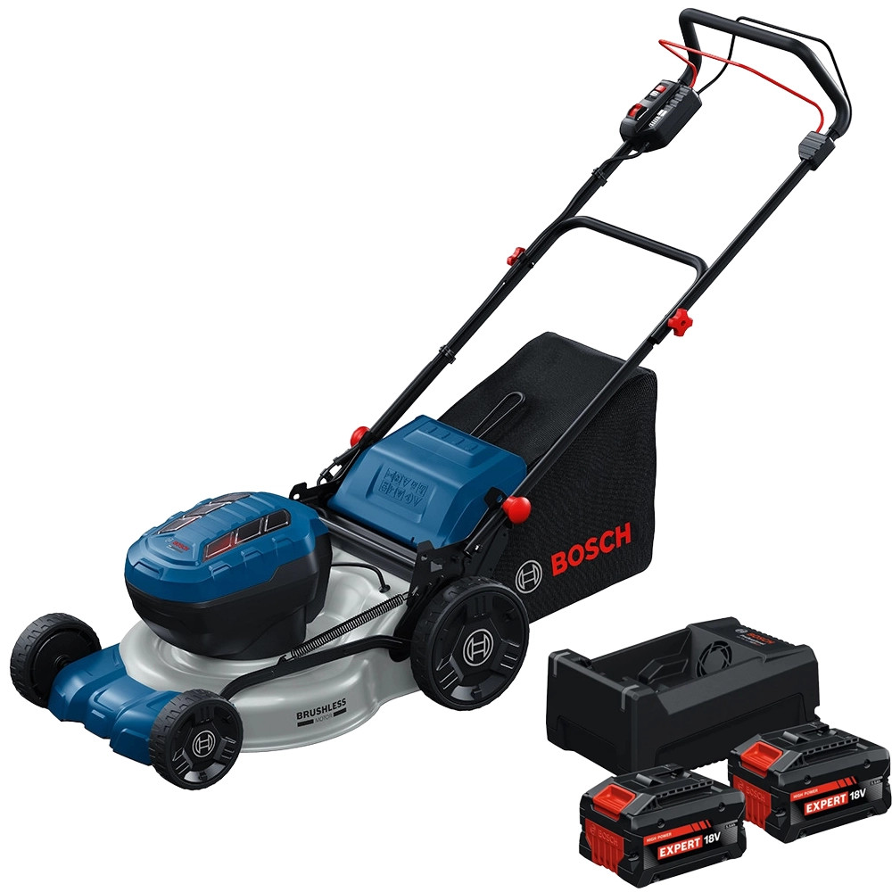 Bosch GRA 18V2-46 SP 18V PRO Brushless 46cm Self Propelled Lawnmower, 2x 5.5Ah Tabless Batteries & Fast Charger