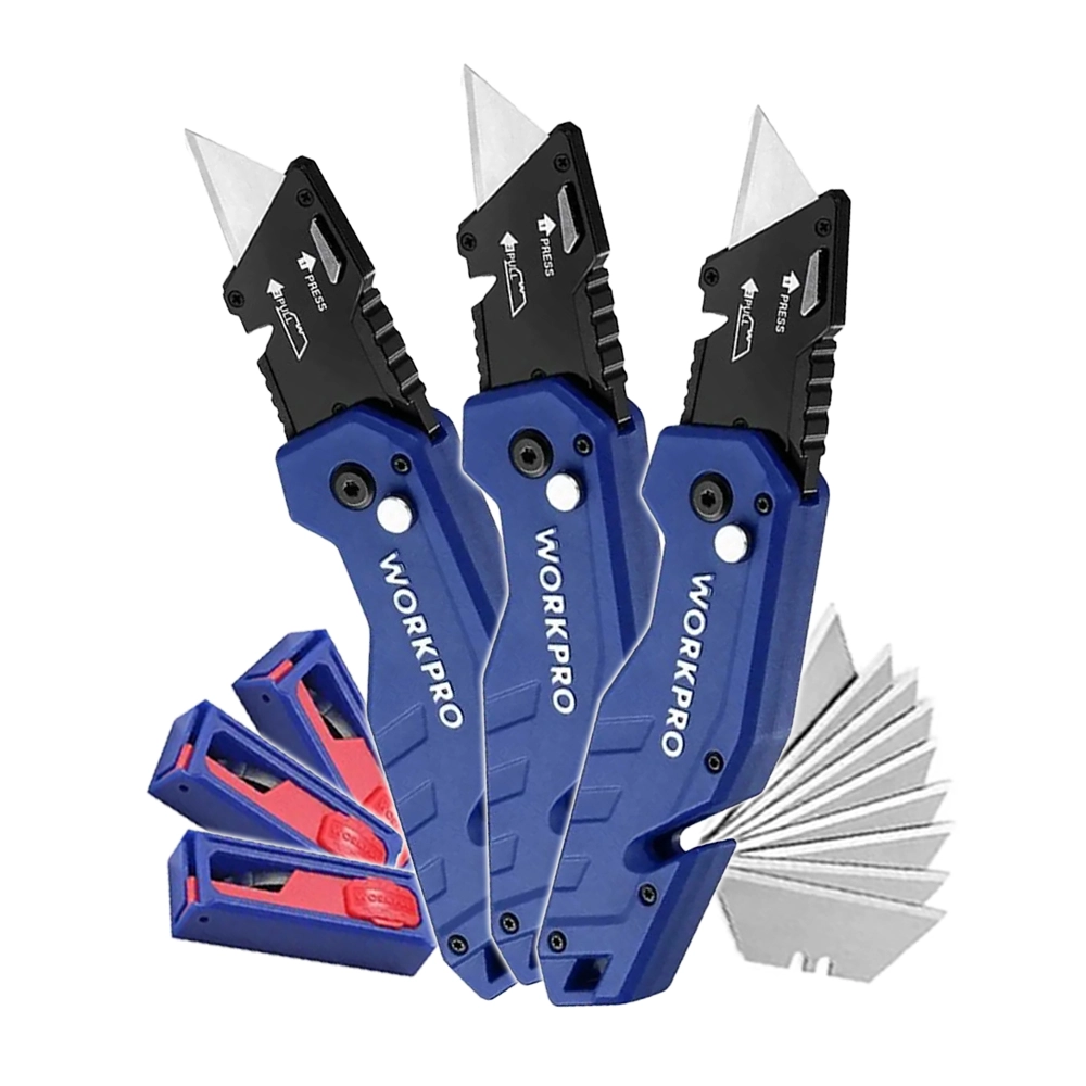 WORKPRO WP211008 Folding Utility Knife - Pack of 3