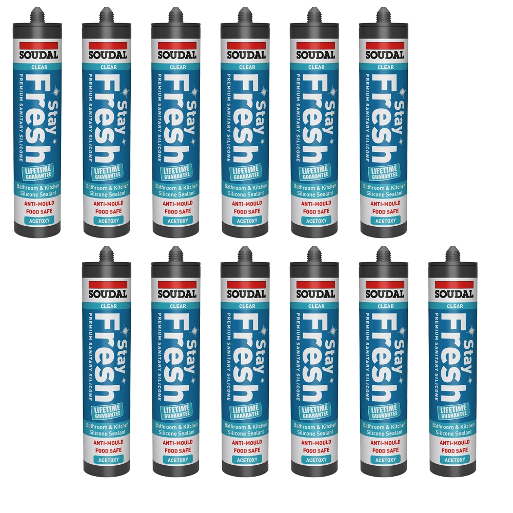 Soudal Stay Fresh Acetoxy Silicone Sealant Clear - Box of 12