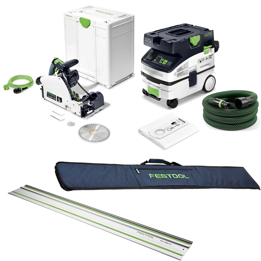 Festool TSV 60 K Electric Brushless Plunge Cut Saw With Scoring Function, M-Class Dust Extractor, 1.4m Guide Rail & Guide Rail Bag