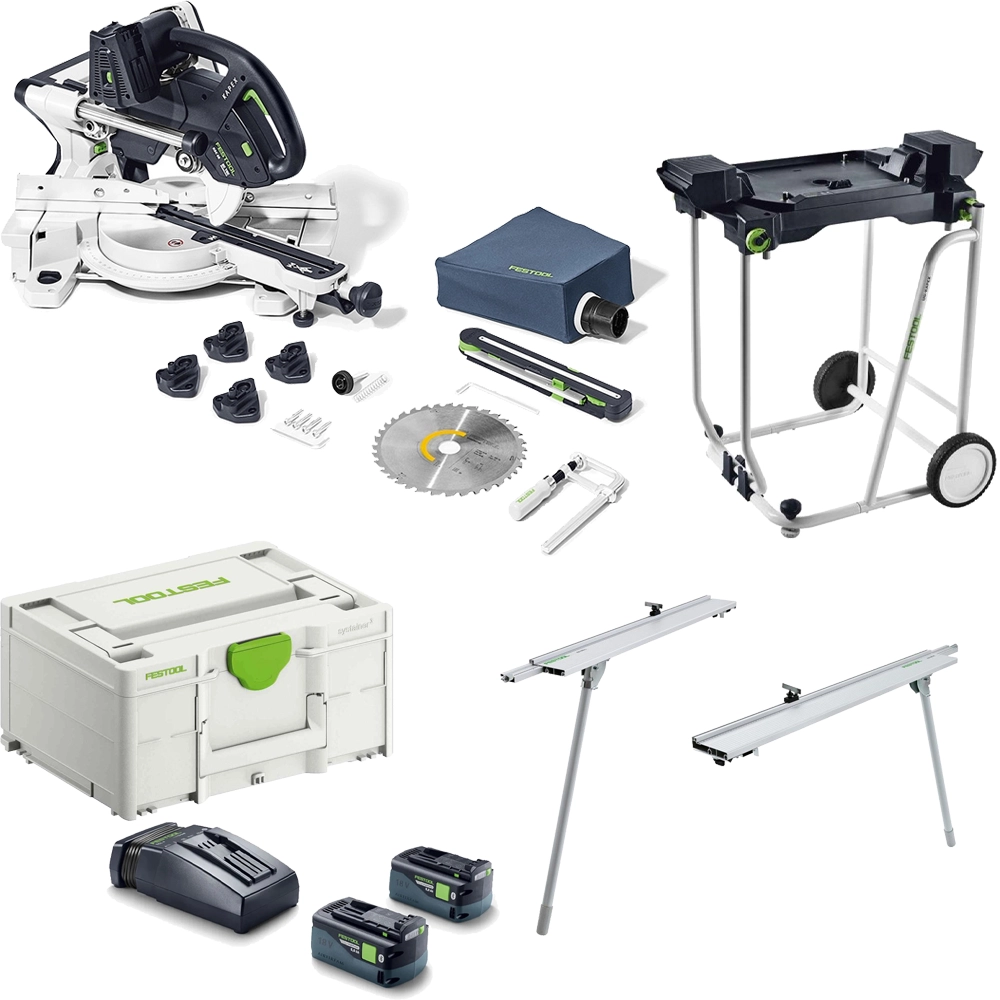 Festool KAPEX KSC 60 36V Brushless Sliding Compound Mitre Saw, 2x 5.0Ah HighPower Batteries, Charger, Underframe Chassis, Trimming Attachment & Cas…