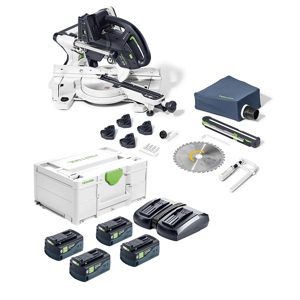 Festool KAPEX KSC 60 36V (Twin 18V) Brushless Sliding Compound Mitre Saw, 4x High Power 5.0Ah Batteries, Charger & Case