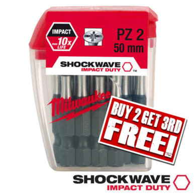 Milwaukee PZ2 50mm Shockwave Impact Screwdriver Bit Box - Pack of 10 ...