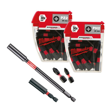 Milwaukee PZ2/PH2 25mm Shockwave Impact Screwdriver Bit Box - Pack of ...