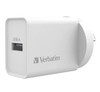 Verbatim USB Charger Single Port 2.4A - White Single Port Wall Charger Rohs, CE, Apple, Android, tablet, Handheld. OC, OV, SS, OT, Fire Resistant.