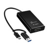 j5create JVA11 Video Adapter - 1 - 1x USB 3.2 (Gen 1) Type C - Male, 1 x USB 3.2 (Gen 1) Type A - Male - 1 x HDMI 2.1 Digital Audio/Video - Female - 3840 x 2160 Supported - Black