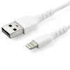 StarTech 6 foot/2m Durable White USB-A to Lightning Cable, Rugged Heavy Duty Charging/Sync Cable for Apple iPhone/iPad MFi Certified - Cable for Smartphone, iPad, iPad Air, iPad mini, Charger, iPhone