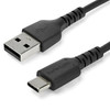 StarTech 1m USB A to USB C Charging Cable - Durable Fast Charge & Sync USB 2.0 to USB Type C Data Cord - Aramid Fiber M/M 3A Black - Cable for Mobile Device - First End: 1 x 4-pin USB 2.0 Type A