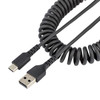 StarTech 3ft (1m) USB A to C Charging Cable, Coiled Heavy Duty USB 2.0 A to Type-C, Durable Fast Charge & Sync USB-C Cable, Black, M/M - Cable for Mobile Device, iPad Pro, iPad mini