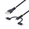 StarTech 3.3ft (1m) Rugged USB Multi Charging Cable, USB to Lightning/Micro-USB/Type-C, Apple MFi, Aramid Jacket, 3-in-1 Charger Cord
