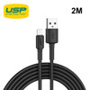 USP BoostUp Braided Lightning to USB-A Cable (2M) Black - Quick Charge & Connect, 2.4A Rapid Charge, Durable, Nylon Weaving, 5 Years Warranty