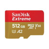 SanDisk Extreme microSDXC, SQXAV 512GB, V30, U3, C10, A2, UHS-I, 190MB/s R, 130MB/s W, 4x6, SD adaptor, Lifetime Limited