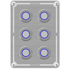 Powertech 6 Way Stainless Steel Switch Panel With Blue Illuminated Switches and Marine Label