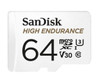 SanDisk High Endurance 64GB microSD 100MB/s 40MB/s 5K hrs 4K UHD C10 U3 V30 -40°C to 85°C Heat Freeze Shock Temperature Water X-ray Proof SD Adapter
