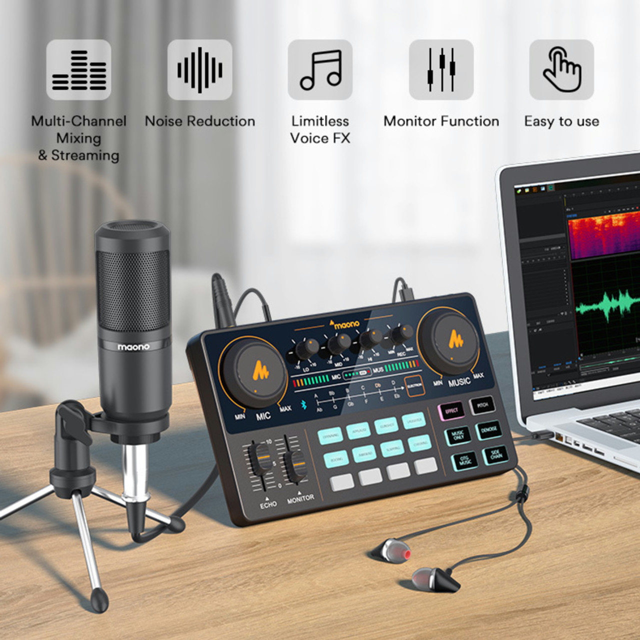 Maono AU-AM200-S1 ALL-IN-ONE Podcast Production Studio with ...