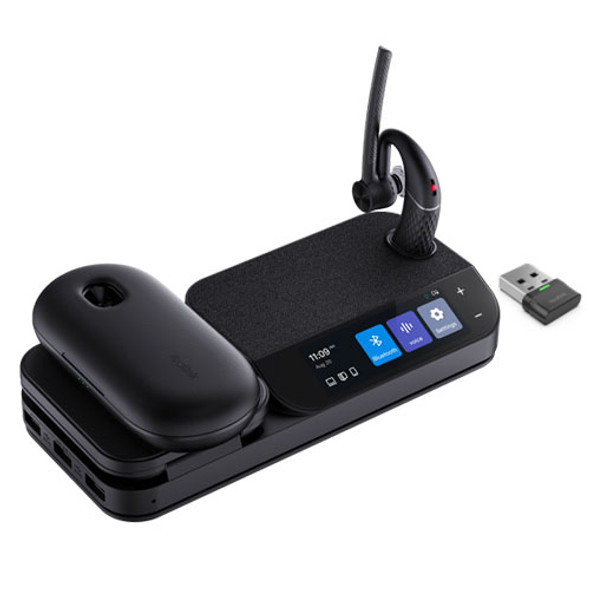 Yealink BH71 Bluetooth Wireless Mono Headset, BHB710 Workstation w/ 3' Colour Touch screen & Carry Case (+20hrs), Qi Wireless Charging,3 Size Ear Plug