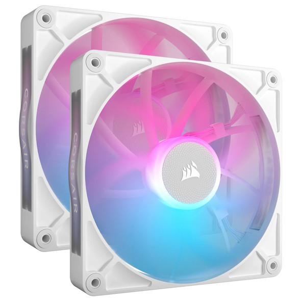 Corsair RX140 RGB White ICUE Link 140mm PWM Dual Fan Kit. 2x Fans, Connectors. 1 x ICUE Link Hub, 60mm Cable 90 Degress, Link Cab.