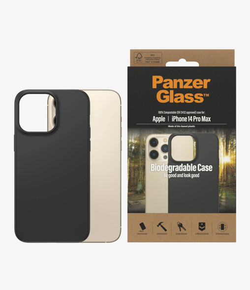 PanzerGlass Apple iPhone 14 Pro Max Biodegradable Case - Black (0420), Military Grade Standard, Wireless charging compatible, Scratch Resistant, 2YR