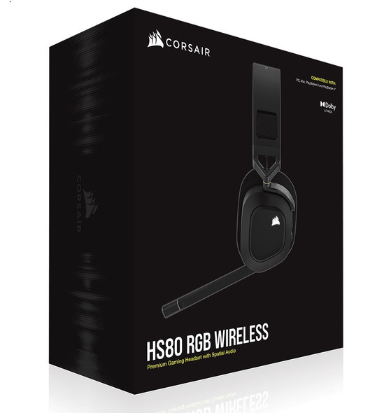 Corsair HS80 RGB Wireless Carbon- Dolby Atoms 3D, Pulse Sound, Hyper Fast Slipstream Wireless 20hrs - Gaming Headset PC,PS5, Headphones (LS)