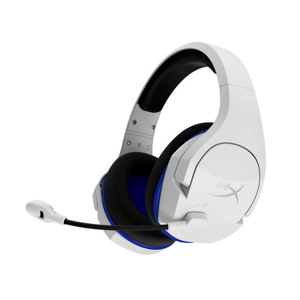 HP HyperX Cloud Stinger Core Wireless Gaming Headset White Blue, Compatible with PS5, PS4 & PC, Swivel-to-mute noise cancelling mic