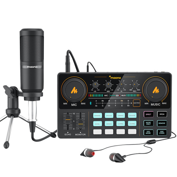 Maono AU-AM200-S1 ALL-IN-ONE Podcast Production Studio with Microphone, Audio Interface with DJ Mixer and Sound Card (Black)