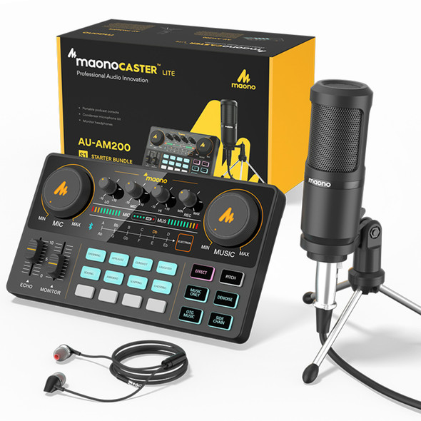 Maono AU-AM200-S1 ALL-IN-ONE Podcast Production Studio with Microphone, Audio Interface with DJ Mixer and Sound Card (Black) Maono AU-AM200-S1 ALL-IN-ONE Podcast Production Studio with Microphone, Audio Interface with DJ Mixer and Sound Card (Black)