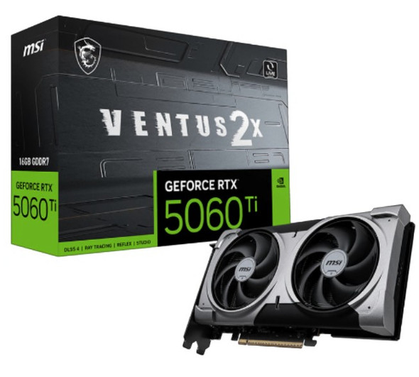 MSI nVidia GeForce RTX™ 5060 Ti 16G VENTUS 2X PLUS, PCI Express® Gen 5 x16, Boost: 2572 MHz, CUDA 4608 Units, 16GB GDDR7, HDMI™ x 1