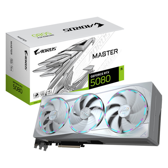 Gigabyte AORUS GeForce RTXâ„¢ 5080 MASTER ICE 16G, 2805 MHz, CUDA 10752, 30 Gbps, GDDR7, 256 bit, PCI-E 5.0, PSU 850W, DisplayPort 2.1b x3 HDMI 2.1b x1 Gigabyte AORUS GeForce RTXâ„¢ 5080 MASTER ICE 16G, 2805 MHz, CUDA 10752, 30 Gbps, GDDR7, 256 bit, PCI-E 5.0, PSU 850W, DisplayPort 2.1b x3 HDMI 2.1b x1