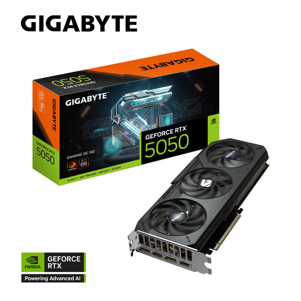 Gigabyte GeForce RTX™ 5050 GAMING OC 8G, 20 Gbps, GDDR6, 128 bit, PCI-E 5.0, DirectX 12 API, PSU 550W, 8 Pin*1, DisplayPort 2.1b *2, HDMI 2.1b *2 Gigabyte GeForce RTX™ 5050 GAMING OC 8G, 20 Gbps, GDDR6, 128 bit, PCI-E 5.0, DirectX 12 API, PSU 550W, 8 Pin*1, DisplayPort 2.1b *2, HDMI 2.1b *2
