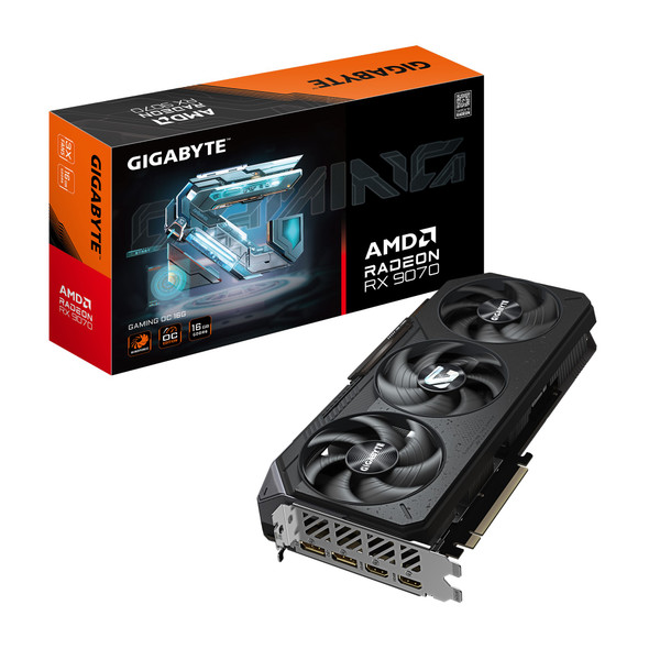 Gigabyte Radeon™ RX 9070 GAMING OC 16G, 20 Gbps, GDDR6, PCI-E 5.0, PSU 750W, 8 pin*2, DisplayPort 2.1a x2 HDMI 2.1b x2 Gigabyte Radeon™ RX 9070 GAMING OC 16G, 20 Gbps, GDDR6, PCI-E 5.0, PSU 750W, 8 pin*2, DisplayPort 2.1a x2 HDMI 2.1b x2