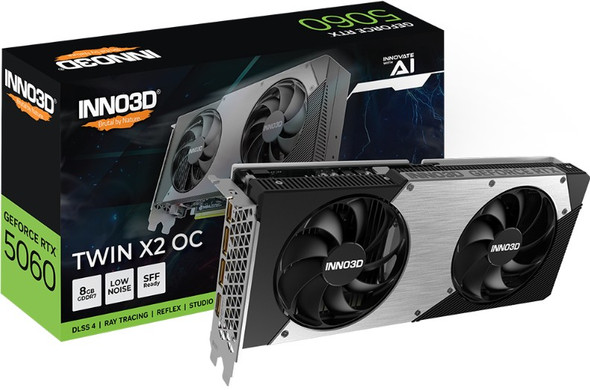 INNO3D nVidia GeForce RTX 5060 TWIN X2 OC 8GB GDDR7  2527MHz Boost Clock, RAM 28Gbps, 3xDP, 1xHDMI INNO3D nVidia GeForce RTX 5060 TWIN X2 OC 8GB GDDR7  2527MHz Boost Clock, RAM 28Gbps, 3xDP, 1xHDMI