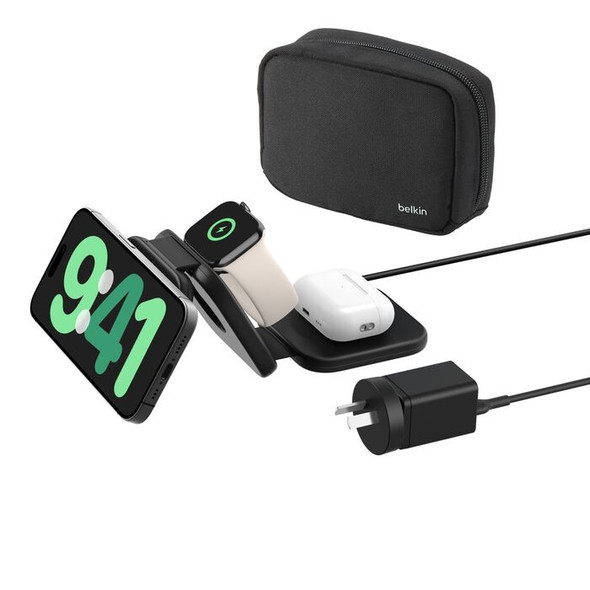 Belkin BoostcCharge Pro 3-in-1 Magnetic Wireless Travel Pad 15W With Qi2 - Black(WIZ024auBK),36W USB-C PSU,1.5m USB-C to USB-C Cable,2 Years Warranty Belkin BoostcCharge Pro 3-in-1 Magnetic Wireless Travel Pad 15W With Qi2 - Black(WIZ024auBK),36W USB-C PSU,1.5m USB-C to USB-C Cable,2 Years Warranty