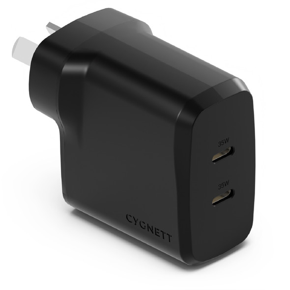 Cygnett PowerPlus 35W Dual Port USB-C PD Fast Wall Charger -Black(CY4775PDWCH),2xUSB-C(35W), Best for iPhone,Samsung's PPS & USB-C Devices, 2 Years Wa Cygnett PowerPlus 35W Dual Port USB-C PD Fast Wall Charger -Black(CY4775PDWCH),2xUSB-C(35W), Best for iPhone,Samsung's PPS & USB-C Devices, 2 Years Wa