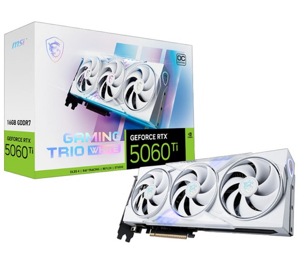 MSI nVidia GeForce RTX 5060 Ti 16G GAMING TRIO OC WHITE, PCI Express® Gen 5x16, Boost: 2647 MHz, CUDA 4608 Units, 16GB GDDR7, HDMI MSI nVidia GeForce RTX 5060 Ti 16G GAMING TRIO OC WHITE, PCI Express® Gen 5x16, Boost: 2647 MHz, CUDA 4608 Units, 16GB GDDR7, HDMI