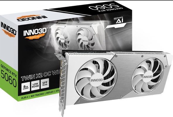 INNO3D nVidia GeForce RTX 5060 TWIN X2 OC WHITE 8GB GDDR7  2527MHz Boost Clock, RAM 28Gbps, 3xDP, 1xHDMI INNO3D nVidia GeForce RTX 5060 TWIN X2 OC WHITE 8GB GDDR7  2527MHz Boost Clock, RAM 28Gbps, 3xDP, 1xHDMI