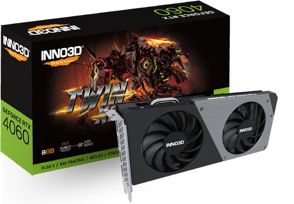 INNO3D nVidia GeForce RTX 4060 TWIN X2 V2 8G GDDR6, 2460MHz Boost Clock, RAM 17Gbps, 3xDP+HDMI, 250x118x42mm (4060) INNO3D nVidia GeForce RTX 4060 TWIN X2 V2 8G GDDR6, 2460MHz Boost Clock, RAM 17Gbps, 3xDP+HDMI, 250x118x42mm (4060)
