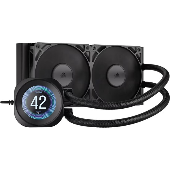 Corsair NAUTILUS 240 RS LCD Liquid CPU Cooler - Black, 240mm rad, LCD pump, 2x PWM fans, 2100 RPM, AM5/LGA1851, copper plate, 400mm tube, 36dBA Corsair NAUTILUS 240 RS LCD Liquid CPU Cooler - Black, 240mm rad, LCD pump, 2x PWM fans, 2100 RPM, AM5/LGA1851, copper plate, 400mm tube, 36dBA