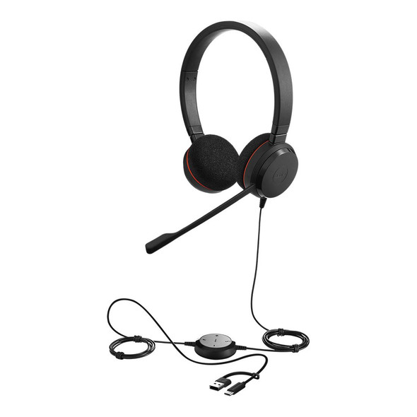Jabra Evolve 20 SE, USB C/A, UC Stereo Headset, Plug-and-play, Noise-cancelling, Clearer Conversation, Manage Calls Easily, Leatherette Ear Cushions Jabra Evolve 20 SE, USB C/A, UC Stereo Headset, Plug-and-play, Noise-cancelling, Clearer Conversation, Manage Calls Easily, Leatherette Ear Cushions