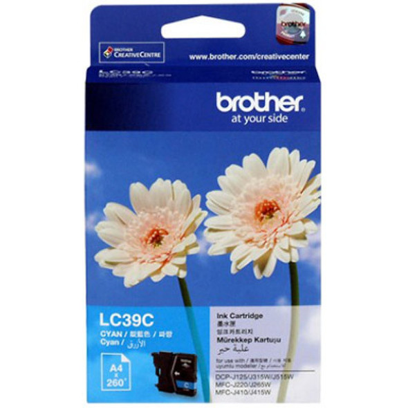 Brother LC-39C Cyan Ink Cartridge - DCP-J125/J315W/J515W MFC-J220/J265W/J410/J415W/J140W- up to 260 pages Brother LC-39C Cyan Ink Cartridge - DCP-J125/J315W/J515W MFC-J220/J265W/J410/J415W/J140W- up to 260 pages
