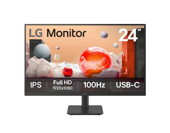LG 24' IPS Full HD Monitor, 1920x1080, 3-side borderless design, 100 Hz, USB‑C (65W PD), Reader Mode & Flicker Safe, tilt adjustable