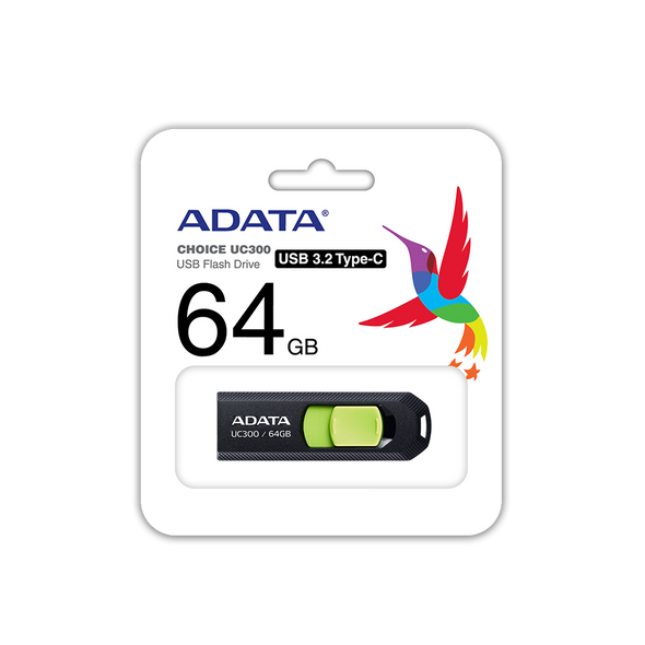 64GB ADATA UC300 USB3.2 (GEN1) TYPE-C FLASH DRIVE BLACK/GREEN