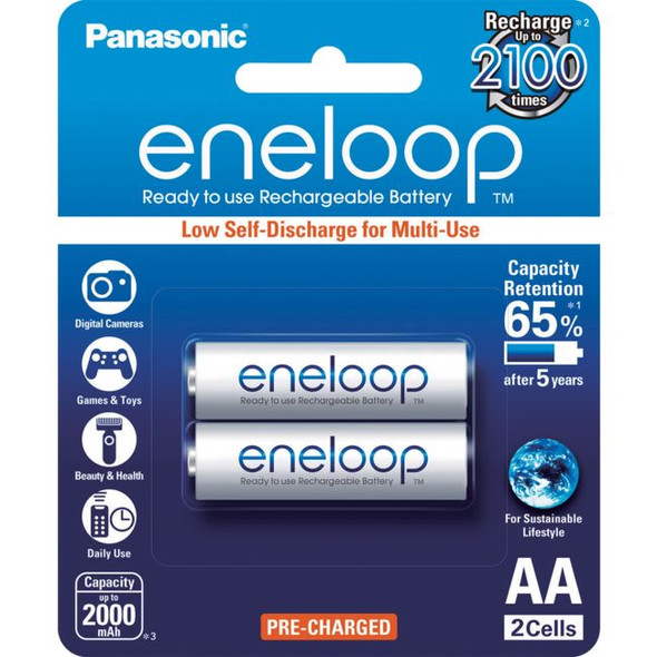 PANASONIC 2 Pack Aa Eneloop Batteries Rechargeable Lsd Panasonic