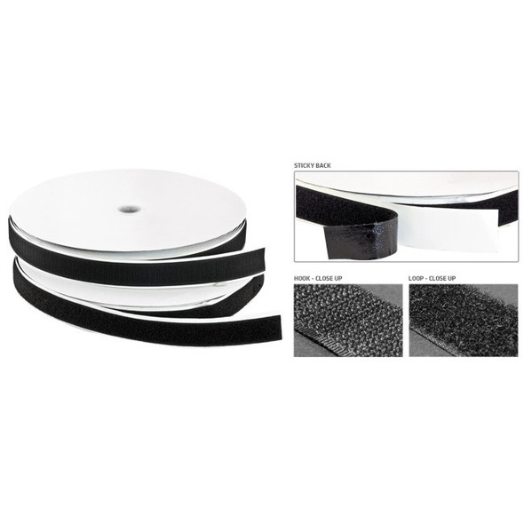 STYLUS 25Mm Loop Velcro - 25M 3422 Sticky Back - Black
