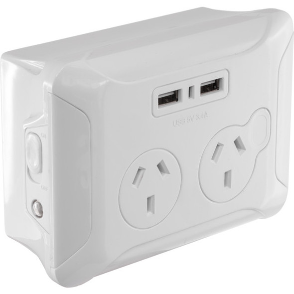 EVERSURE Clip Over Wall Plate With Usb Double Gpo Night Light Ac