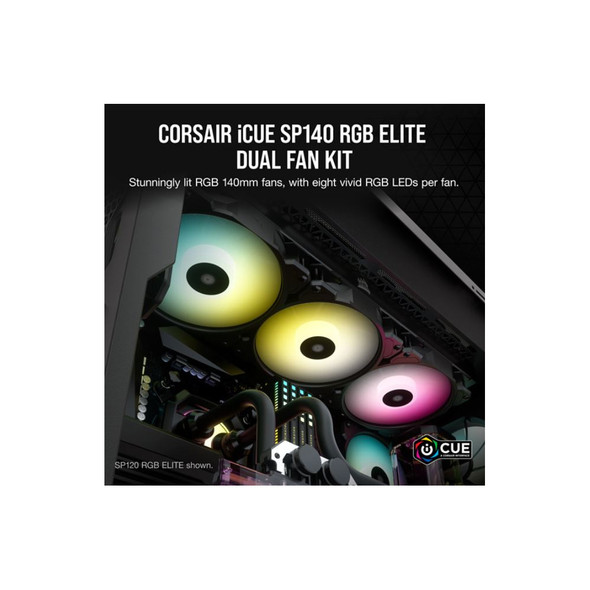 Corsair SP140 RGB ELITE, 140mm RGB LED Fan with AirGuide, Dual Pack with Lighting Node CORE