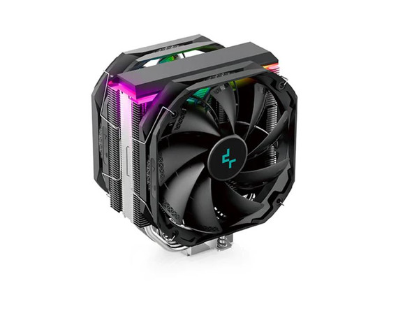 DeepCool AS500 PLUS CPU Air Cooler Single Tower, 5 Heat Pipes High Fin Density, Slim Profile, Double TF140S PWM Fans Included, ARGB LED Controller Inc