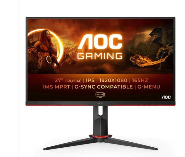 AOC 27' IPS, FHD, Adaptive Sync,1ms, 165Hz , 1A2H1DP, Borderless, Height Adjustable Stand, VESA 100X100mm