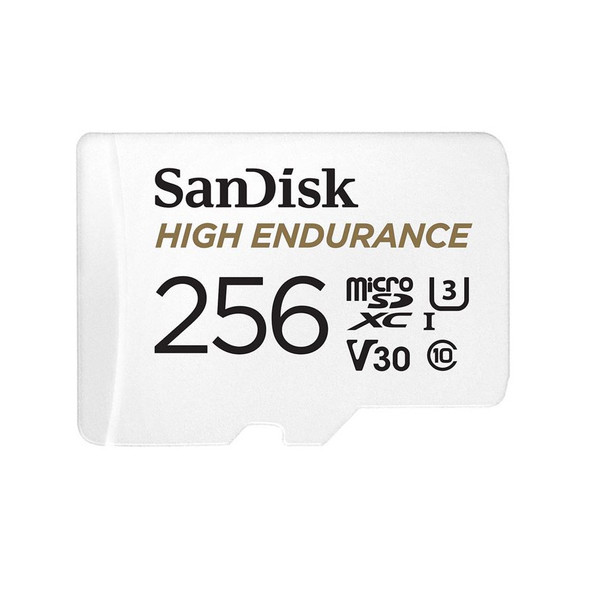 SanDisk High Endurance 256GB microSD 100MB/s 40MB/s 20K hrs 4K UHD C10 U3 V30 -40°C to 85°C Heat Freeze Shock Temperature Water X-ray Proof SD Adapter