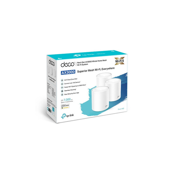 TP-Link Deco X60 (3-pack) AX5400 Whole Home Mesh Wi-Fi 6 System  (WIFI6), Up to 650sqm Coverage, WPA3, TP-Link Homecare, OFDMA, MU-MIMO (3.20V)